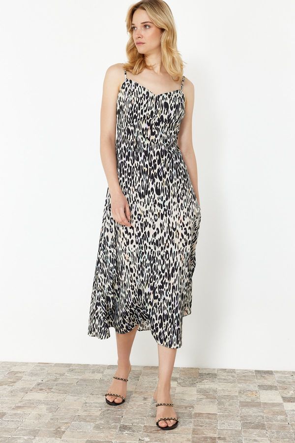 Trendyol Trendyol Black Floral A-line Strap Midi Woven Dress