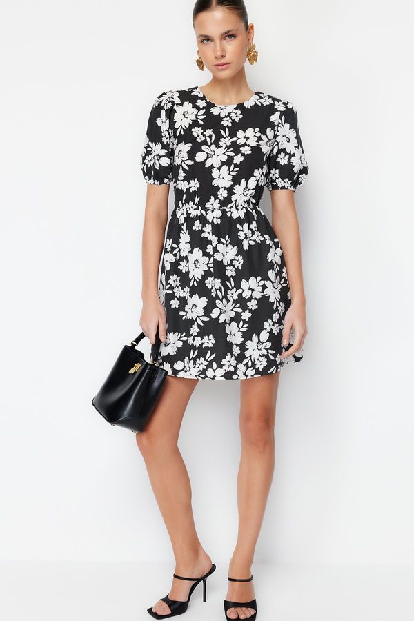 Trendyol Trendyol Black Floral Mini Woven Dress with Waist Opening Back Detail