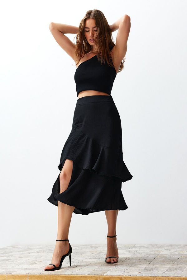 Trendyol Trendyol Black Flounce Midi Woven Skirt