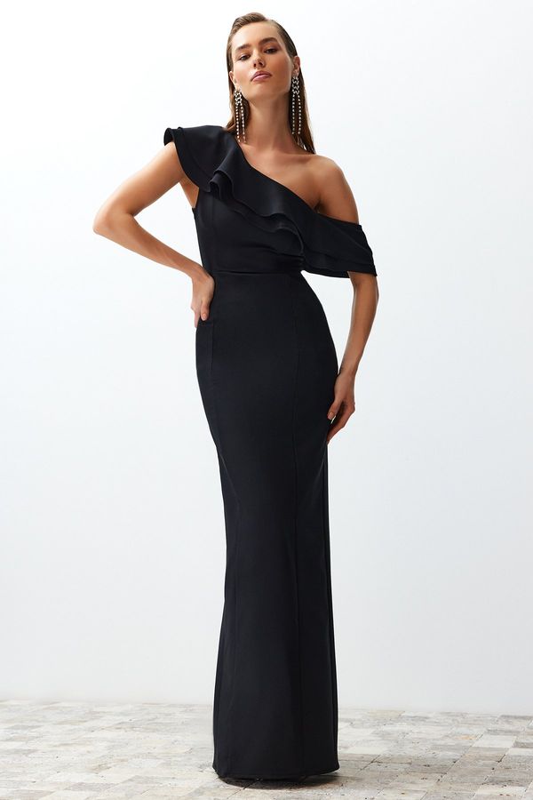 Trendyol Trendyol Black Flounce Woven Elegant Evening Dress