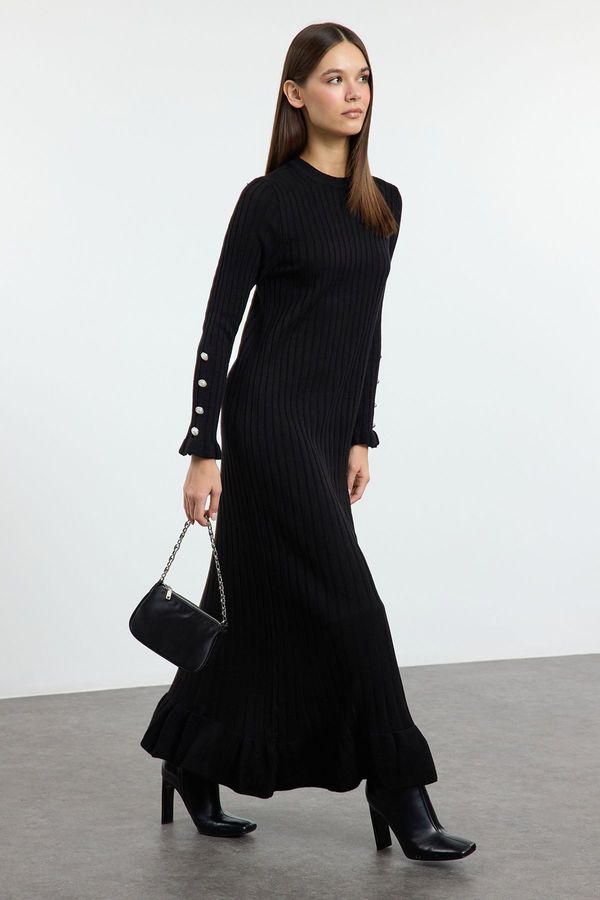 Trendyol Trendyol Black Frilled Rib Knit Dress