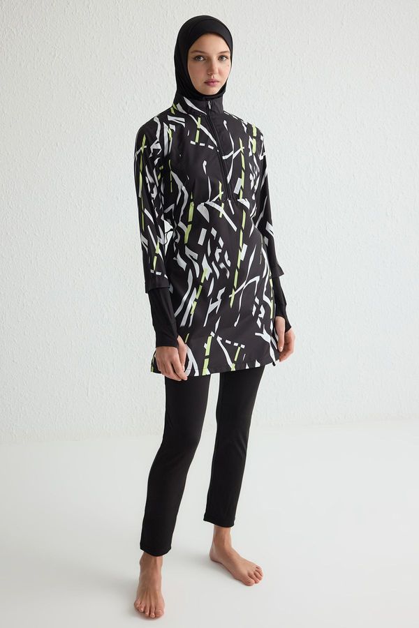 Trendyol Trendyol Black Full Cover Performance Knitted Lycra 4 Piece Swimsuit Set