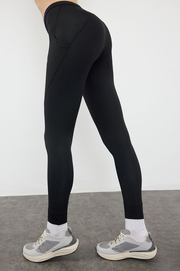 Trendyol Trendyol Black Full Length Knitted Sports Tights with Pocket Detail