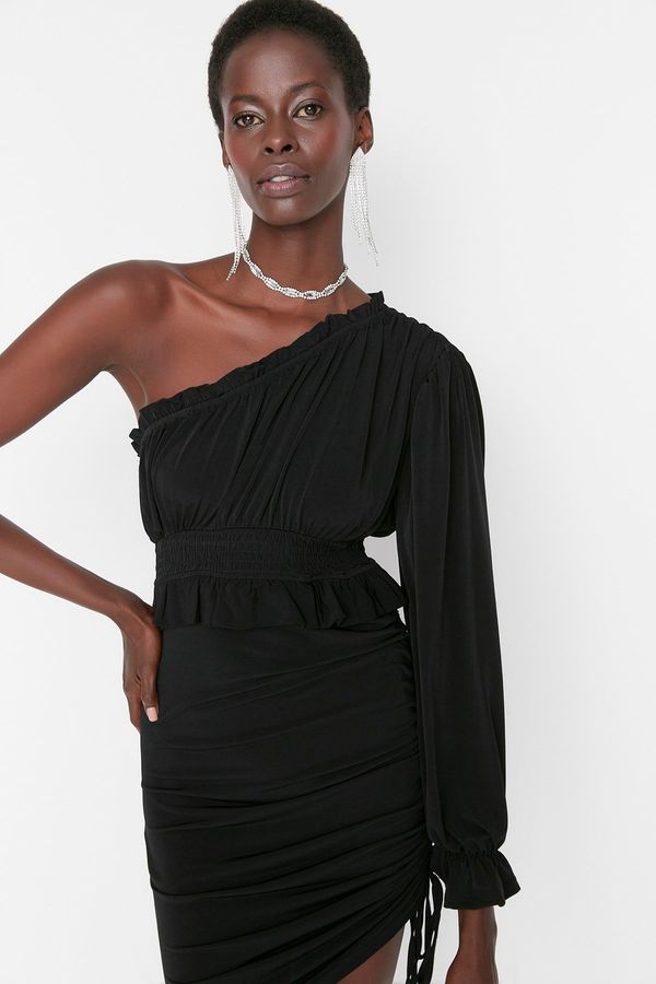 Trendyol Trendyol Black Gippe Detailed Knitted Evening Dress