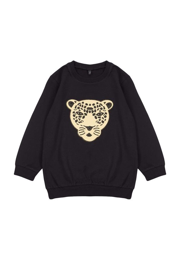 Trendyol Trendyol Black Girl Seasonal-Thin Printed Cotton Knitted Sweatshirt