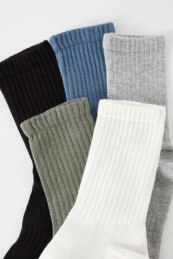 Trendyol Trendyol Black-Gray-White-Petrol-Khaki Unisex 5-Pack Cotton Textured Ankle-Long Socks