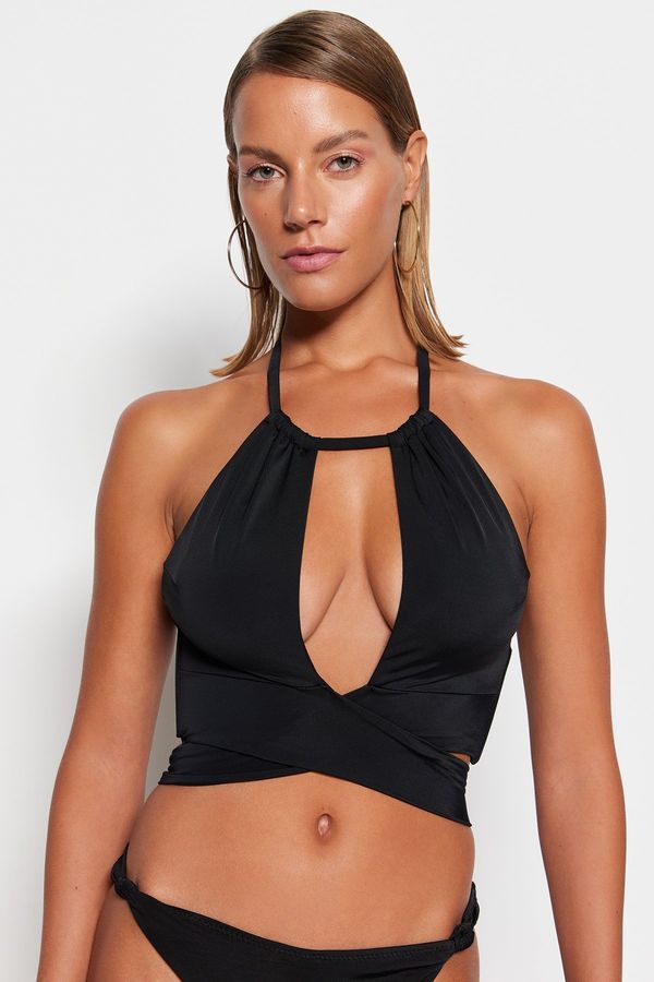 Trendyol Trendyol Black Halterneck Bikini Top With Cut Out/Windows