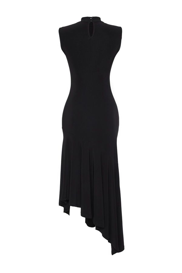 Trendyol Trendyol Black Hemline Ruffle Detail Knitted Stylish Dress