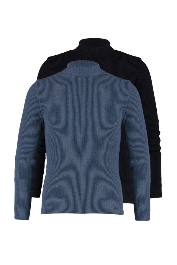 Trendyol Trendyol Black-Indigo Fitted Narrow Half Turtleneck Rubber Knit 2 Pack Knitwear Sweater