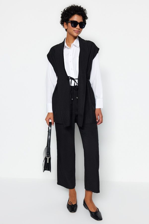 Trendyol Trendyol Black Inside Tie Linen Look Kimono-Pants Woven Suit