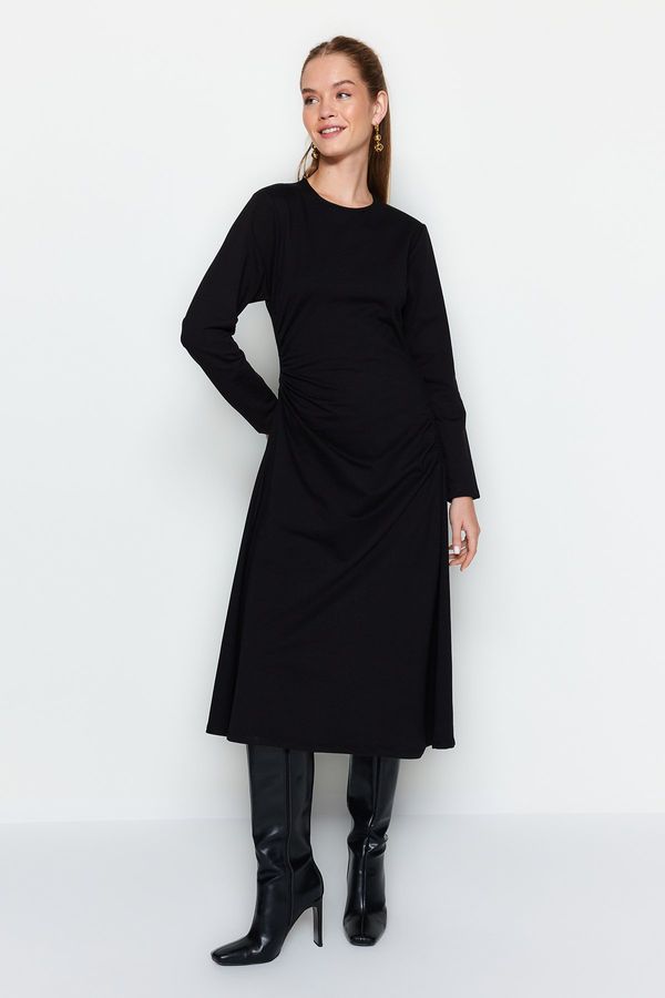 Trendyol Trendyol Black Knitted Dress with Gather Detail at Waist