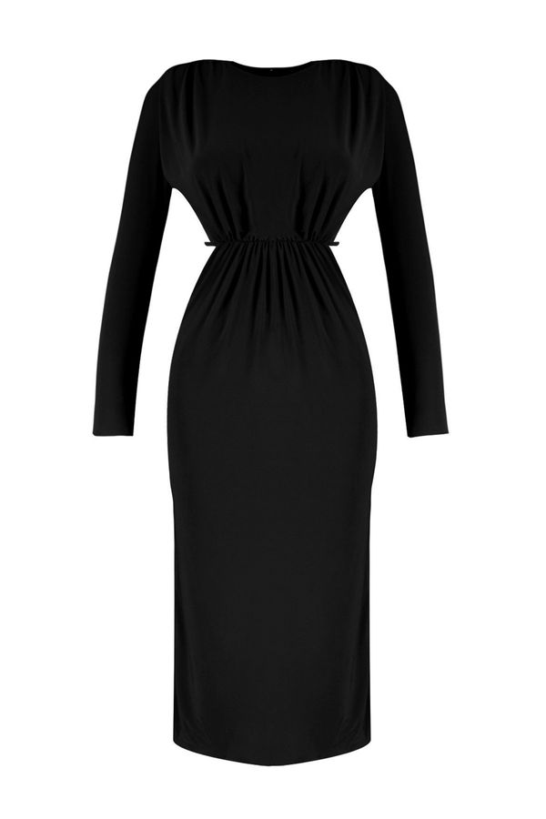 Trendyol Trendyol Black Knitted Lined Elegant Evening Dress with Window/Cut Out Detail and Piping