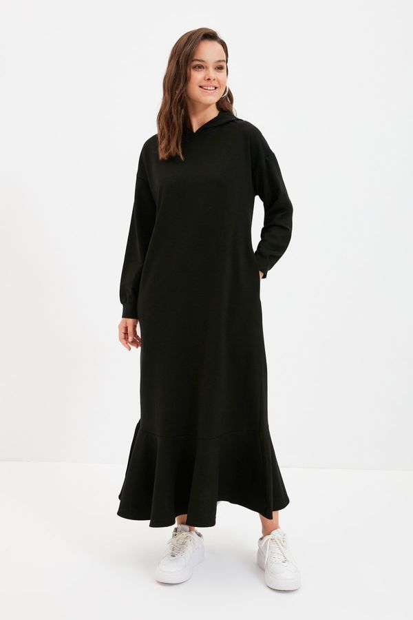 Trendyol Trendyol Black Knitted Sweat Dress with Hood