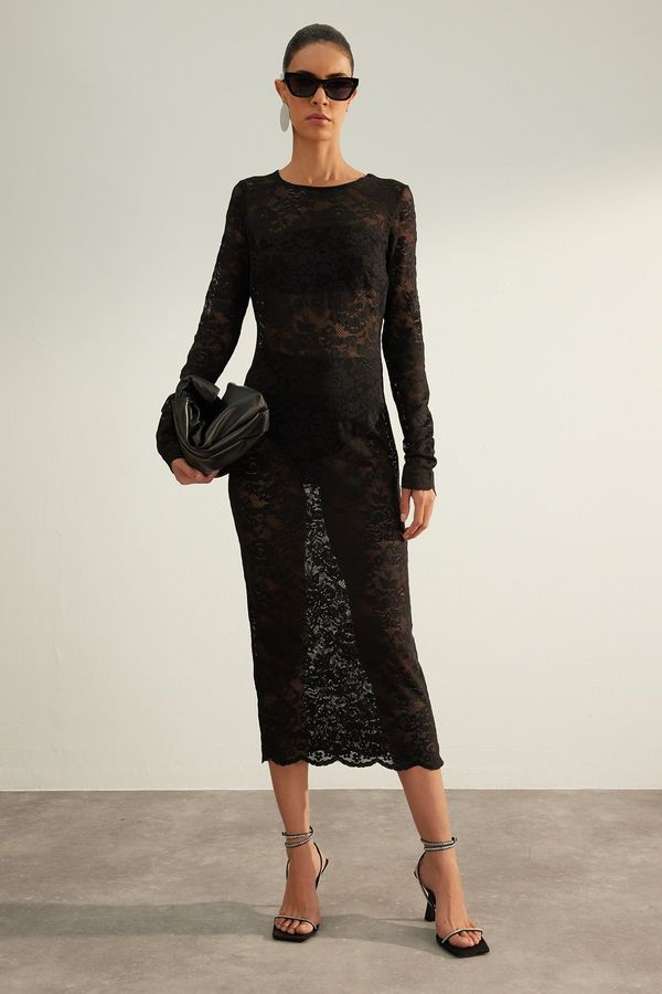 Trendyol Trendyol Black Knitted Unlined Lace Elegant Evening Dress