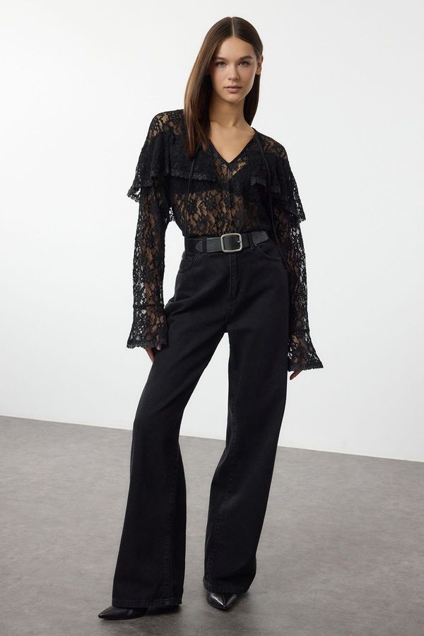 Trendyol Trendyol Black Lace Boho Woven Woven Blouse