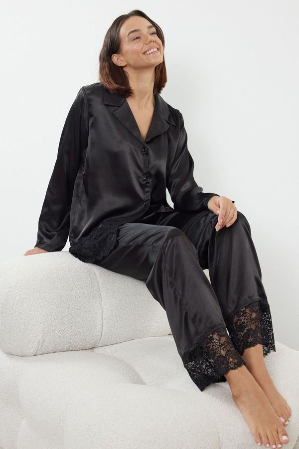 Trendyol Trendyol Black Lace Detailed Satin Woven Pajama Set