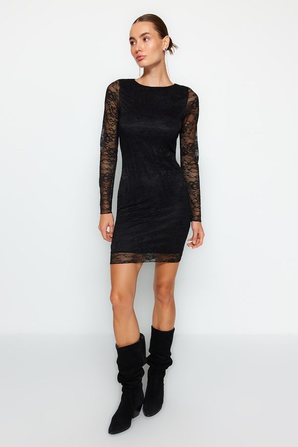 Trendyol Trendyol Black Lace Fitted Mini Knitted Dress