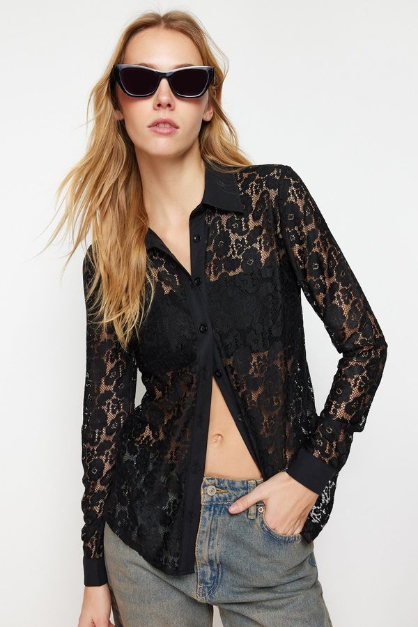 Trendyol Trendyol Black Lace Fitted/Waist Woven Shirt