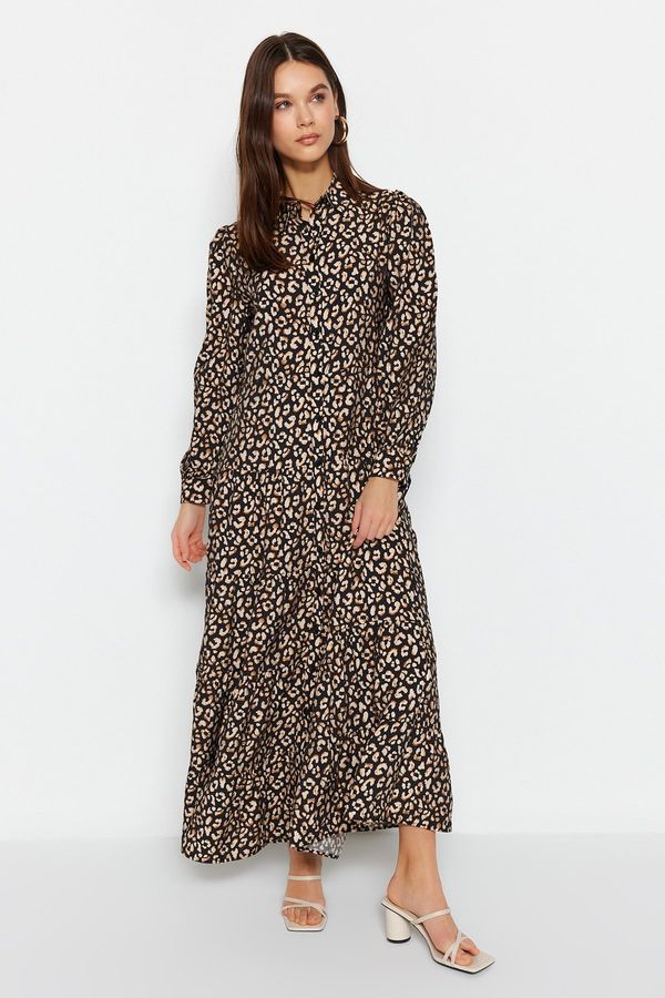 Trendyol Trendyol Black Leopard Patterned Woven Shirt Dress