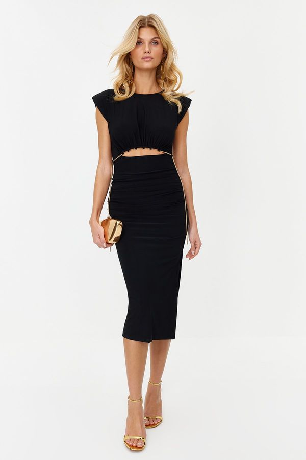Trendyol Trendyol Black Lined Knitted Dress With Accessory