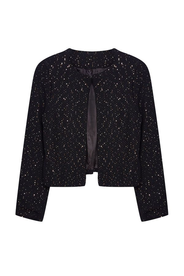 Trendyol Trendyol Black Lined Sequin Detailed Jacket Look Knitted Cardigan