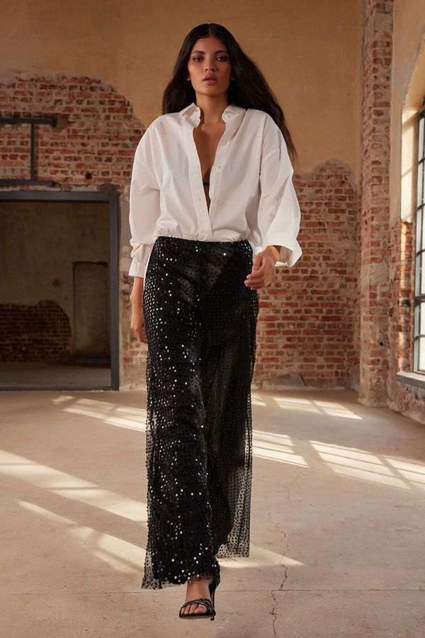 Trendyol Trendyol Black Lined Sequin Trousers