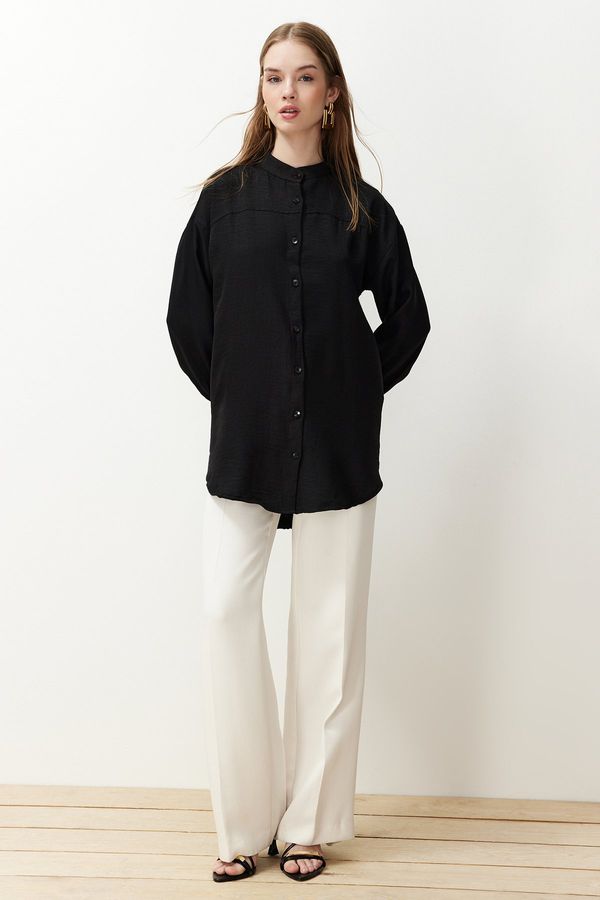 Trendyol Trendyol Black Linen Aerobin Oversize Woven Shirt