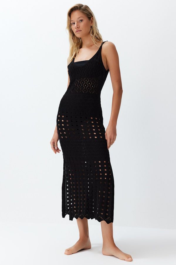 Trendyol Trendyol Black Maxi Knitted Knitwear Look Beach Dress