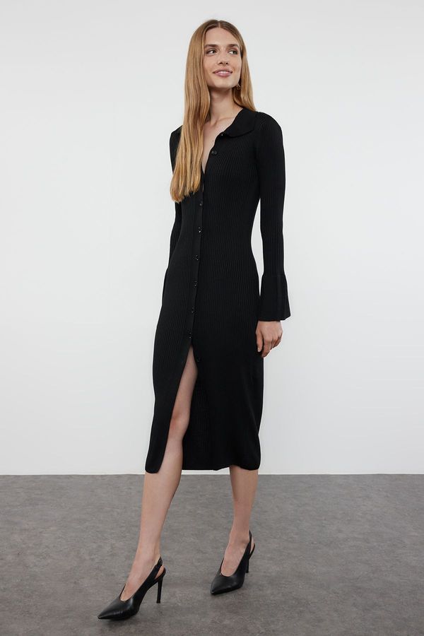Trendyol Trendyol Black Maxi Knitwear Sleeve Detailed Polo Collar Dress