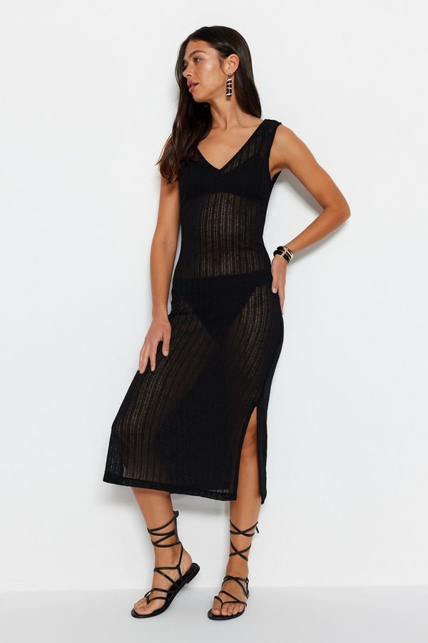 Trendyol Trendyol Black Maxi Knitwear Slit Detailed Openwork/Perforated Dress