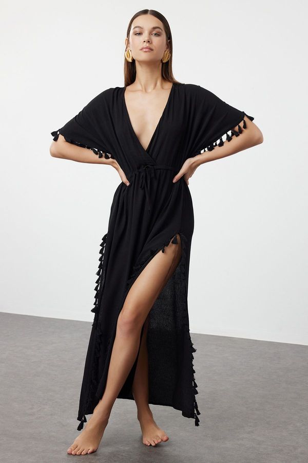 Trendyol Trendyol Black Maxi Woven Tassel Beach Dress