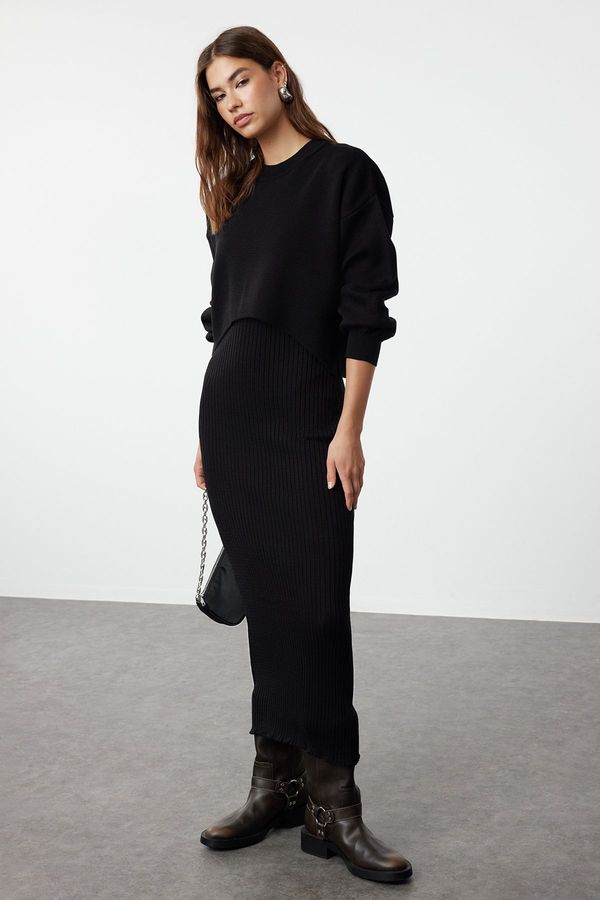 Trendyol Trendyol Black Midi Knitted Sweater-Dress Set