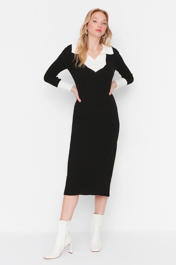 Trendyol Trendyol Black Midi Knitwear Color Block Dress Dress