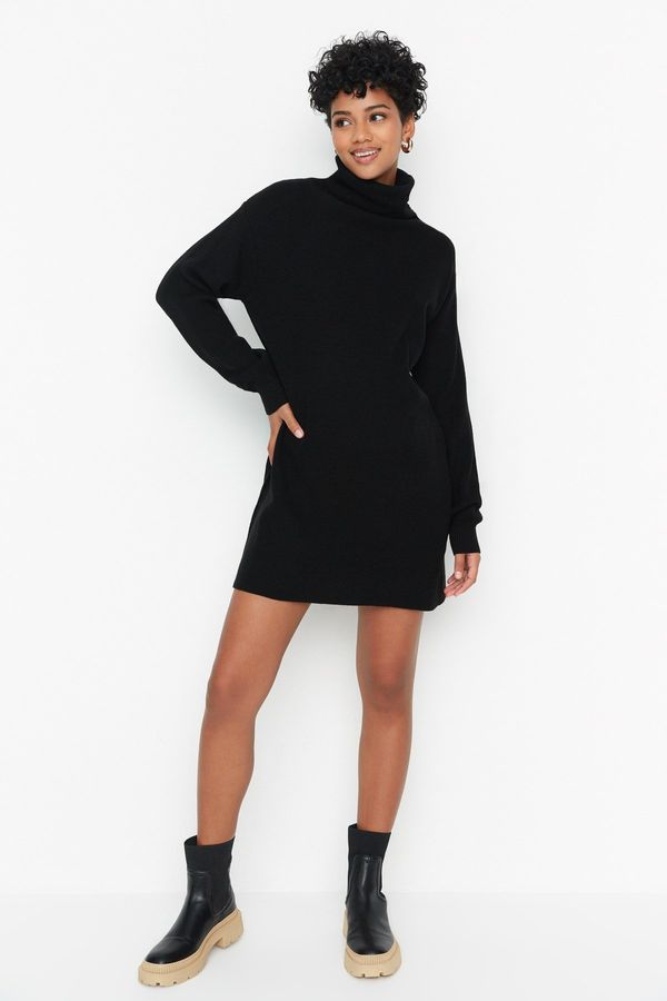 Trendyol Trendyol Black Mini Knitted Wide Pattern Dress