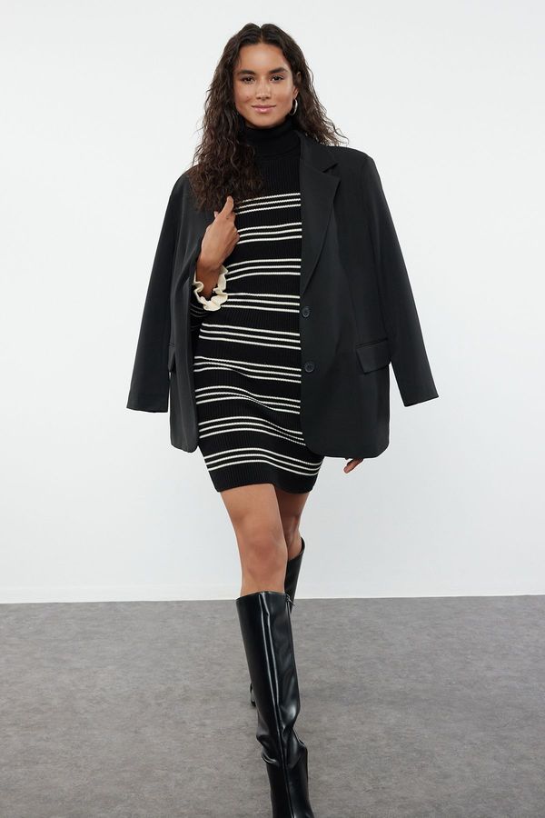 Trendyol Trendyol Black Mini Knitwear Striped Dress