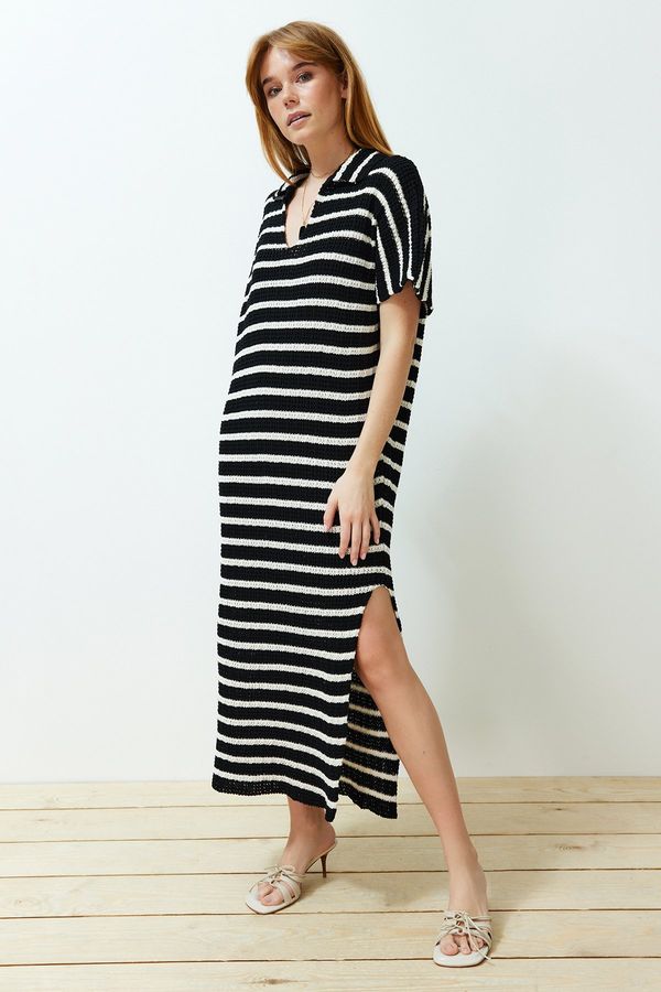 Trendyol Trendyol Black Mini Knitwear Striped Polo Neck Dress