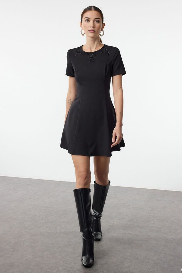 Trendyol Trendyol Black Mini Woven Dress with Opening Waist and Bow Detail