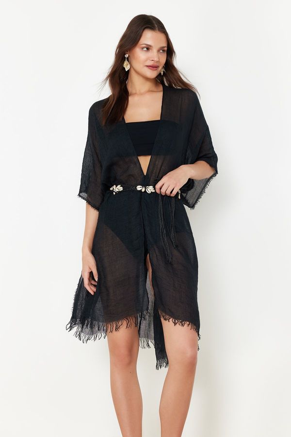 Trendyol Trendyol Black Mini Woven Tasseled Kimono&Kaftan