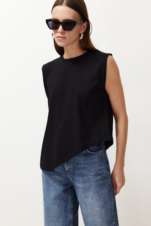 Trendyol Trendyol Black More Sustainable 100% Cotton Asymmetrical Crew Neck Knitted T-Shirt