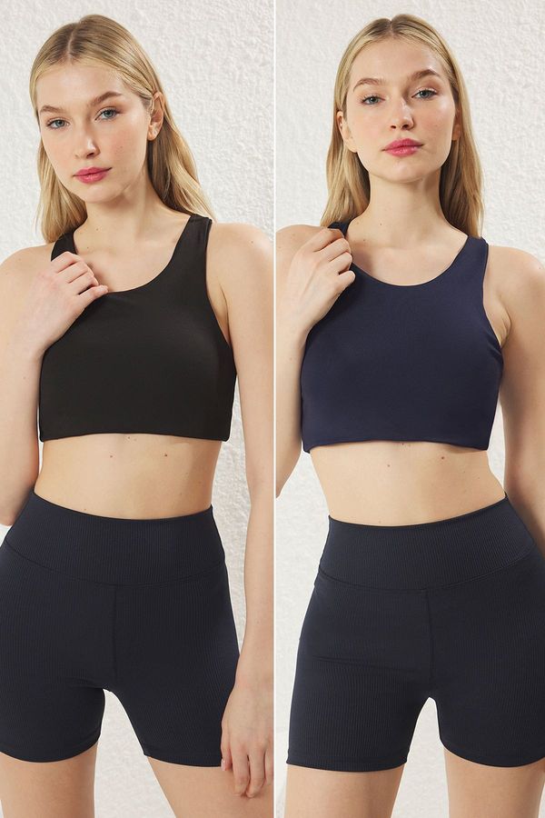 Trendyol Trendyol Black-Navy Blue 2 Pack Supportive/Shaper Halter Neck Knitted Sports Bra