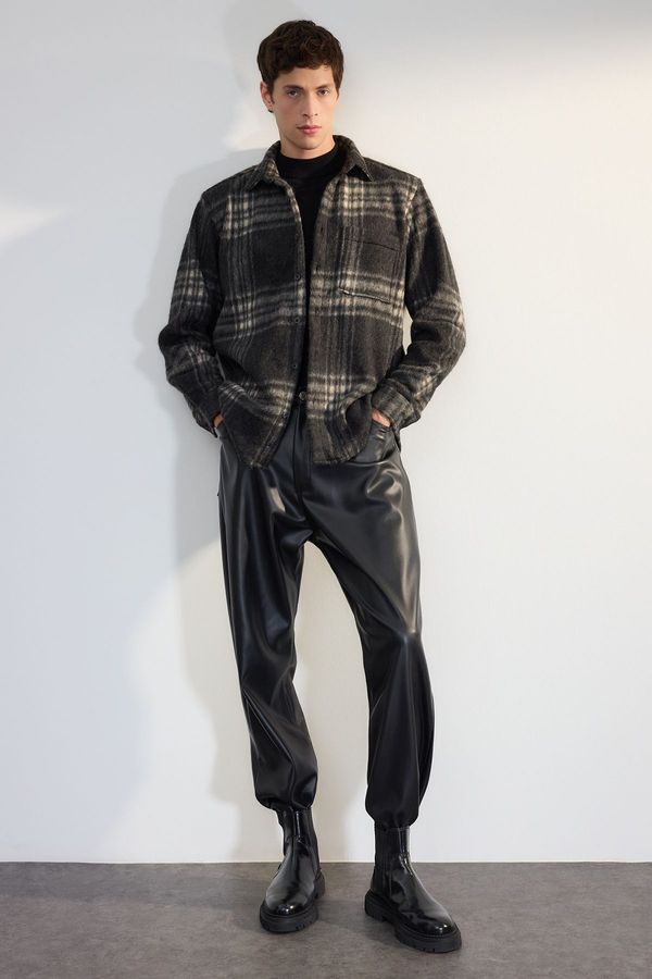 Trendyol Trendyol Black Oversize Fit Winter Checkered Lumberjack Shirt Jacket