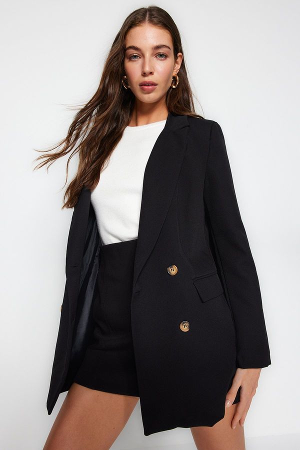 Trendyol Trendyol Black Oversize Lined Buttoned Woven Blazer Jacket