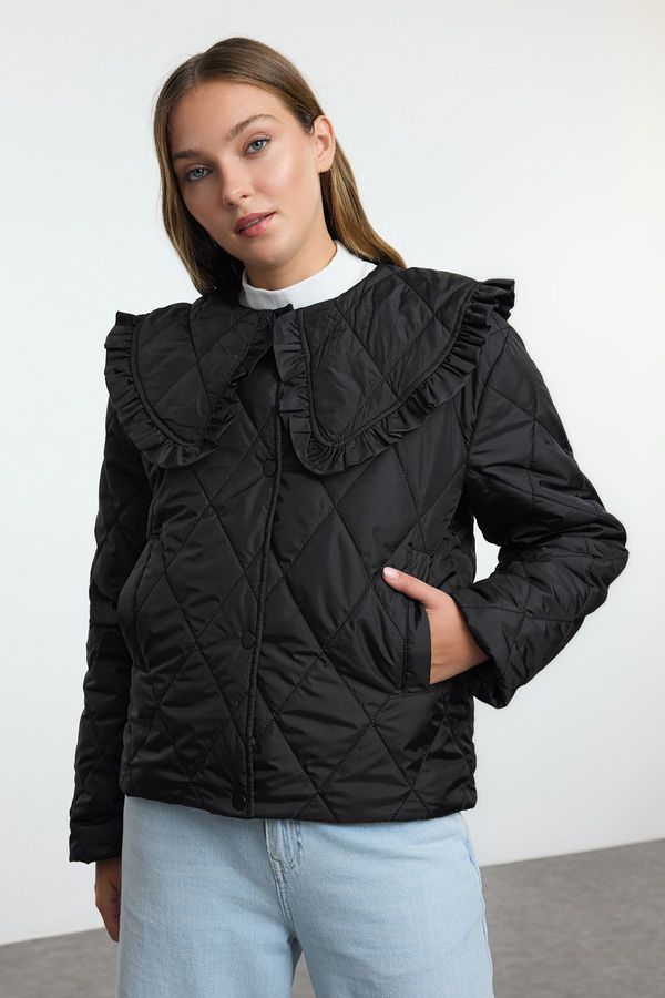 Trendyol Trendyol Black Oversize Quilted Puffer Jacket with Molded Collar Detail