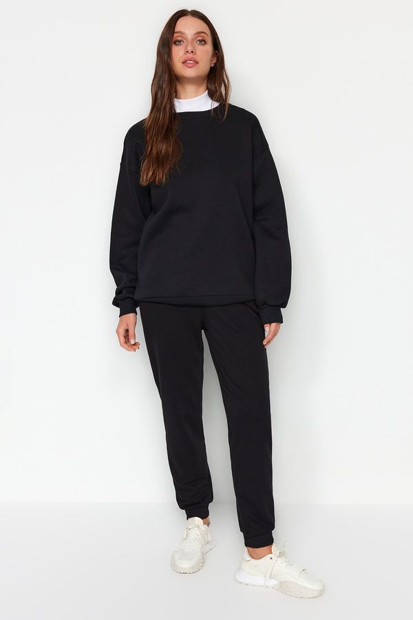 Trendyol Trendyol Black Oversize/Loose Fit Crew Neck Thick/Fleece Knitted Sweatshirt
