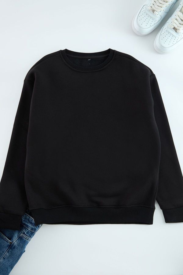 Trendyol Trendyol Black Oversize/Wide Cut Cotton Basic Thick Sweatshirt with Fleece Inside