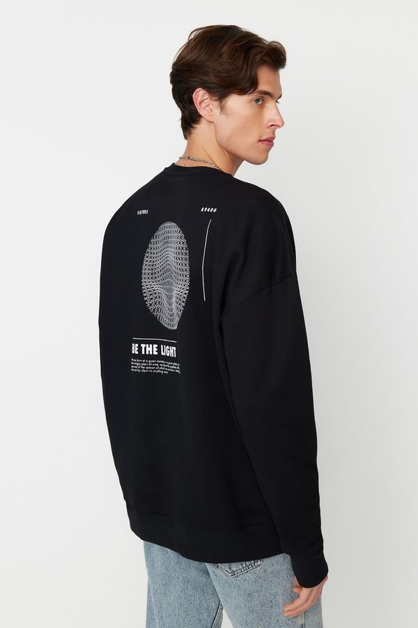Trendyol Trendyol Black Oversize/Wide Cut Crew Neck Fleece Inside Mystic Printed Sweatshirt