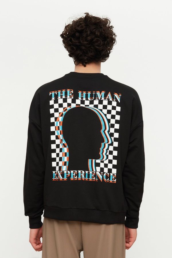 Trendyol Trendyol Black Oversize/Wide Cut Crew Neck Long Sleeve Printed Sweatshirt