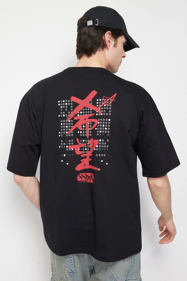 Trendyol Trendyol Black Oversize/Wide Cut Far East Embroidered/Back Printed T-shirt