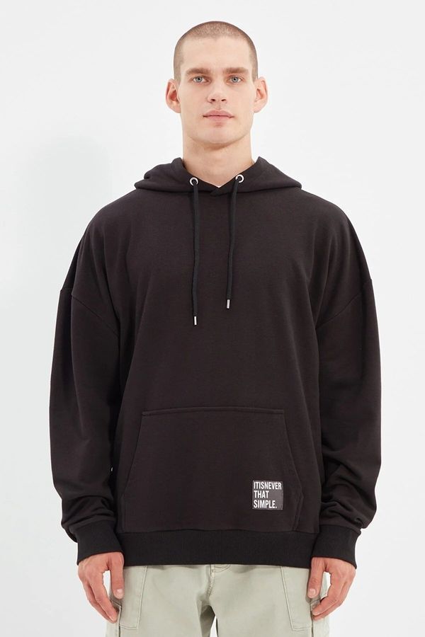 Trendyol Trendyol Black Oversize/Wide Cut Hooded Fleece Inside/Warm Sweatshirt