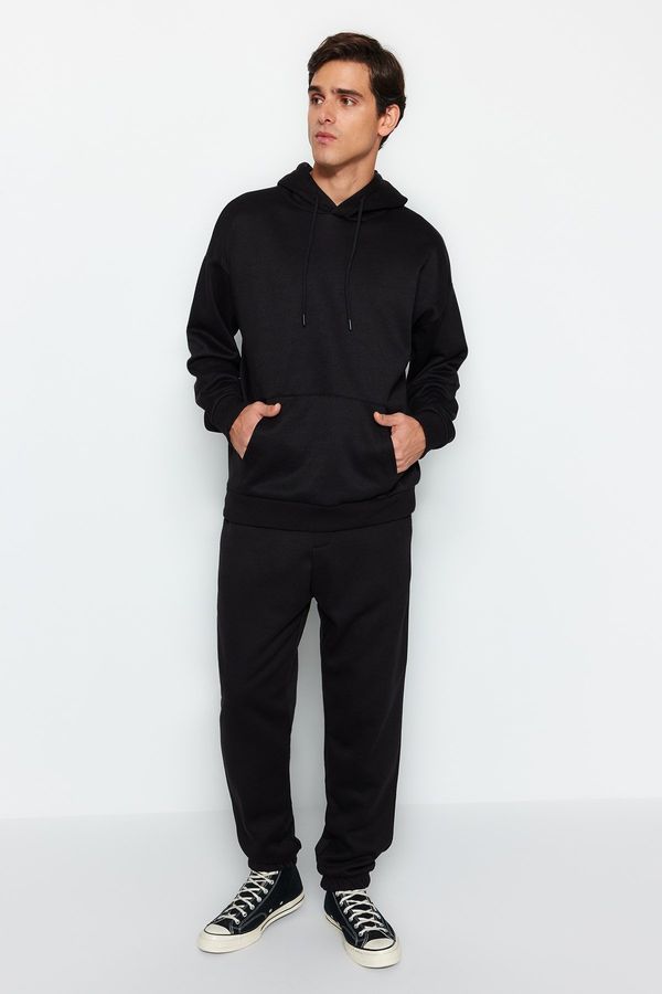 Trendyol Trendyol Black Oversize/Wide Cut Hooded Fleece Inside/Warm Sweatshirt Tracksuit